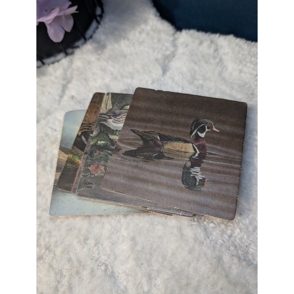 Vintage Waterfowl Coasters Lot Sam Timm Signed Wildlife Duck Loon Art Cabin Bar